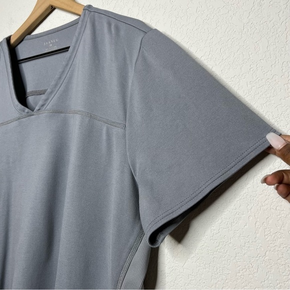 Jaanuu Women Scrub Top 3X Side‎ Zipper Pockets Jersey Knit Stretch Gray Short - Picture 2 of 9